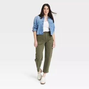 2 Women's Olive High Rise Barrel Leg Pants - Universal Thread Cropped Stretchy